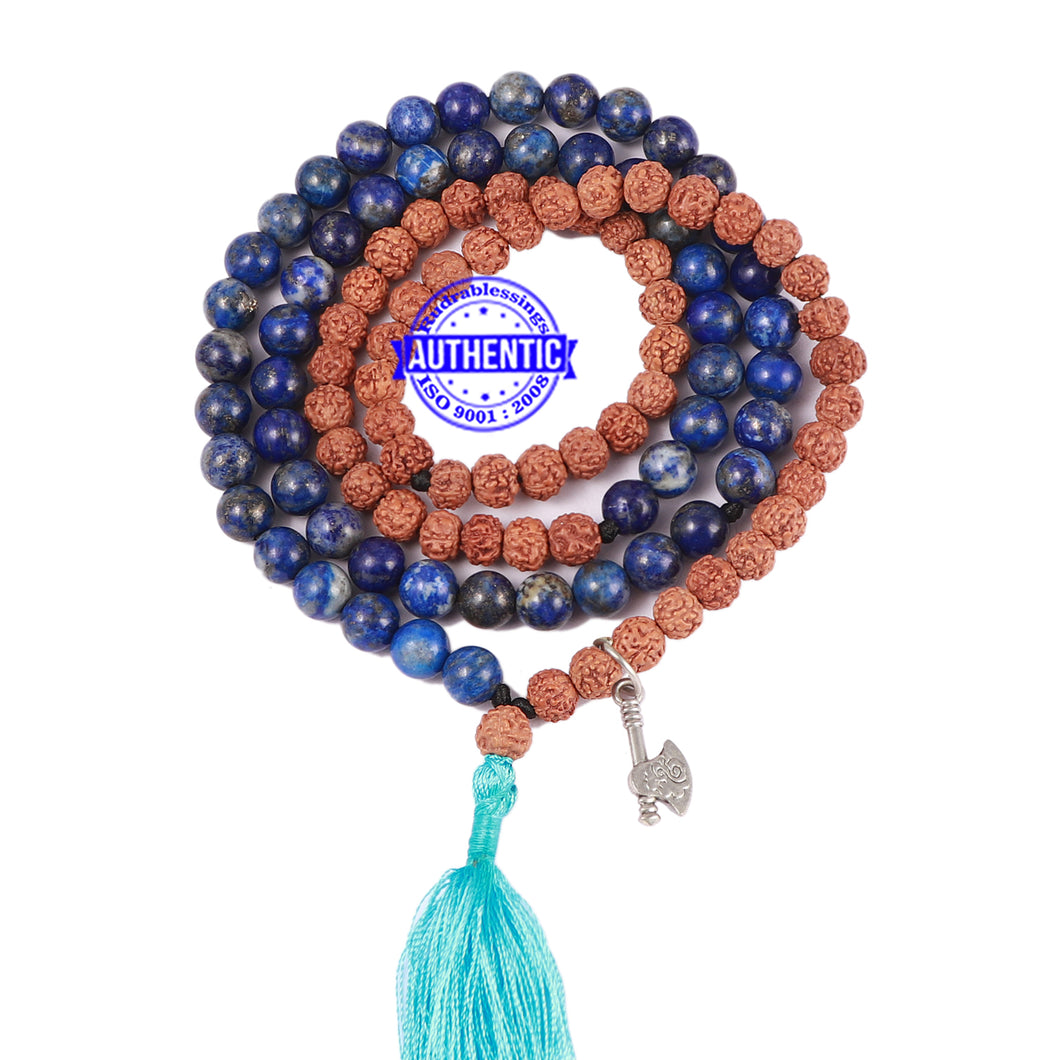 Lapis Lazuli Stone + Rudraksha Mala with Axe Accessory