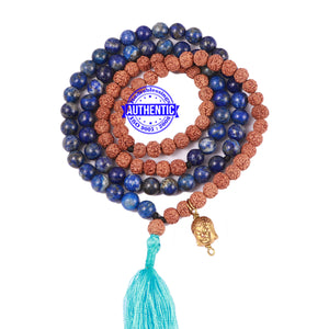 Lapis Lazuli Stone + Rudraksha Mala with Lord Buddha Accessory