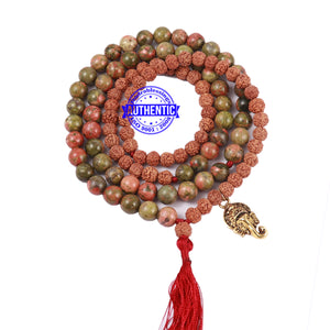 Unakite Stone + Rudraksha Mala with Ganesha accessory