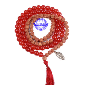 Red Aventurine Stone + Rudraksha Mala with Leaf accessory