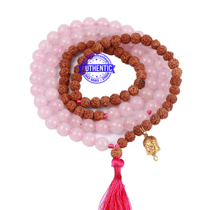 Rose Quartz Stone + Rudraksha Mala with Lord Buddha accessory