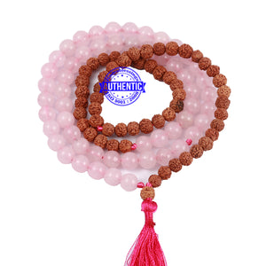 Rose Quartz Stone + Rudraksha Mala - 2