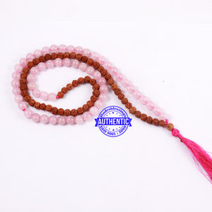 Rose Quartz Stone + Rudraksha Mala - 2