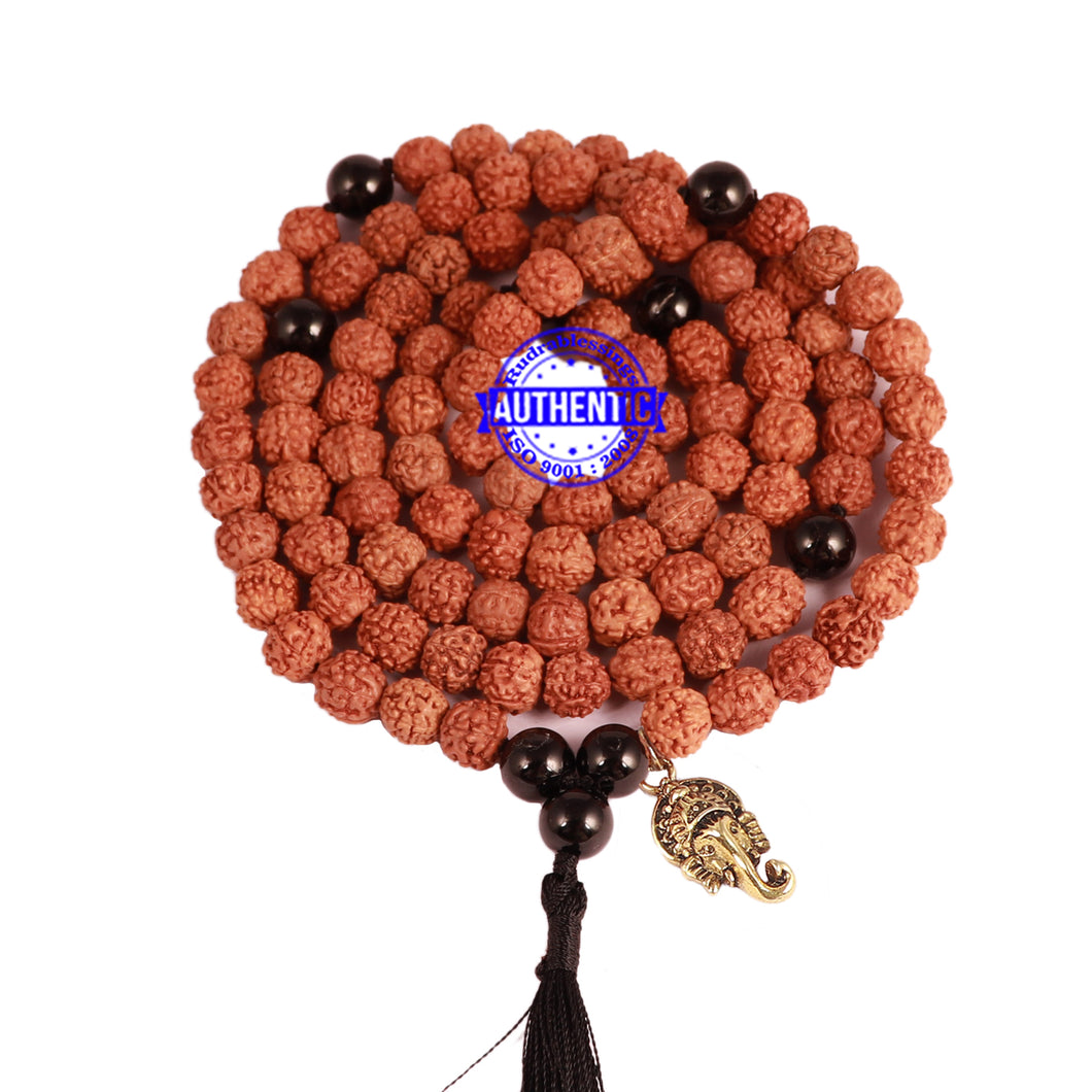 Black Tourmaline + Rudraksha Mala with Ganesha accessory - 2